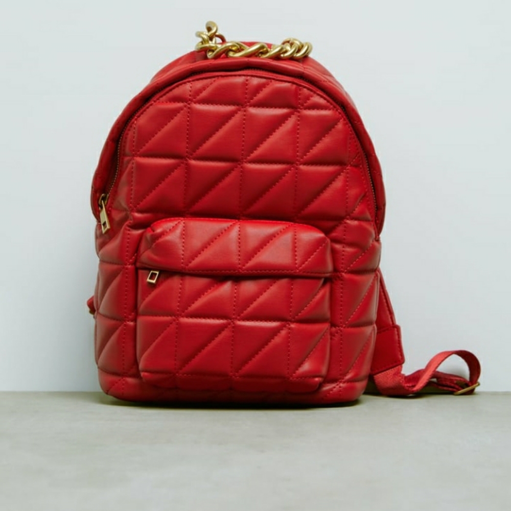 Zara quilted backpack red